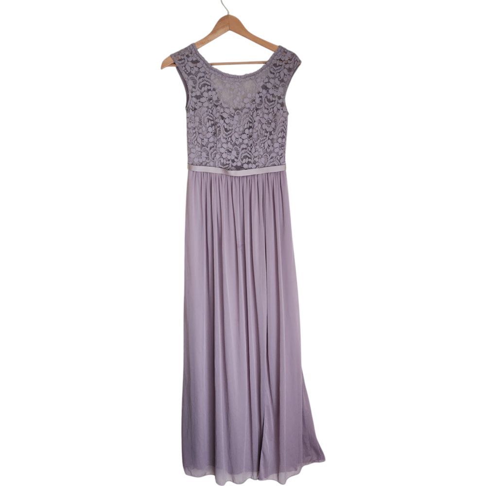 David's Bridal Long Bridesmaid‎ Dress sz 4 Lace Bodice F19328 Purple Mauve